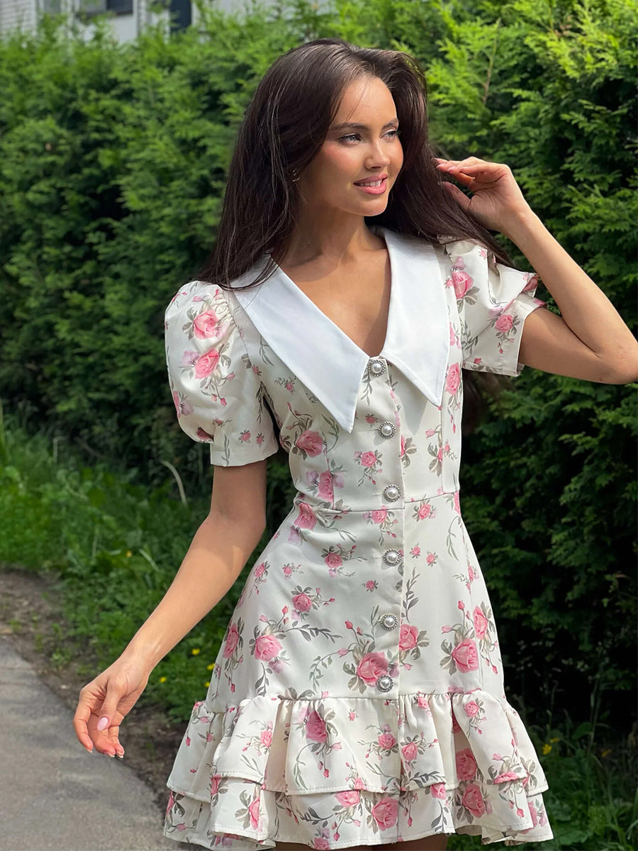 Vintage Floral Puff-Sleeve Mini Dress