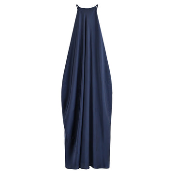 Midnight Noir Sculptural Halter Maxi Dress