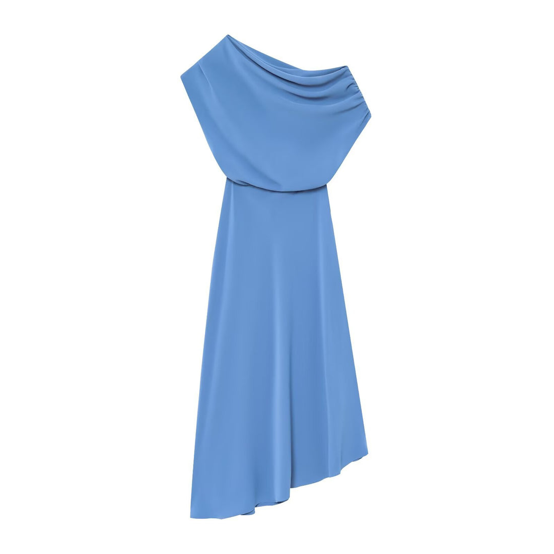 Serene Azure Draped One-Shoulder Midi Dress