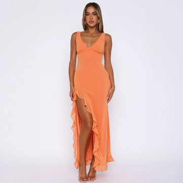 Radiant Apricot Ruffle Maxi Dress