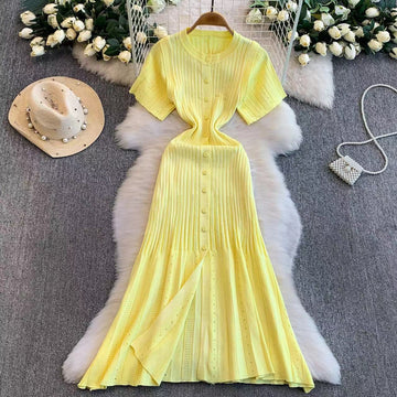 Sunshine Ribbed Knit Button-Front Midi Dress
