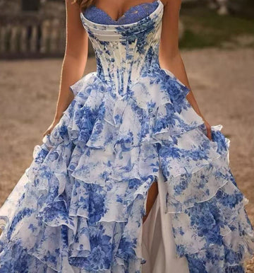 Enchanted Garden Corset Gown with Tiered Ruffles
