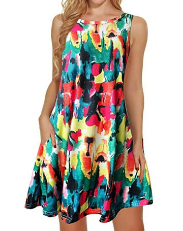 Vibrant Abstract Print Sleeveless Tunic Dress with Pockets