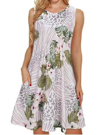 Vibrant Abstract Print Sleeveless Tunic Dress with Pockets