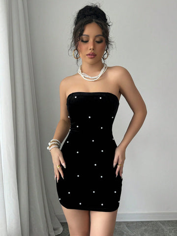 Luxe Black Velvet Strapless Mini Dress