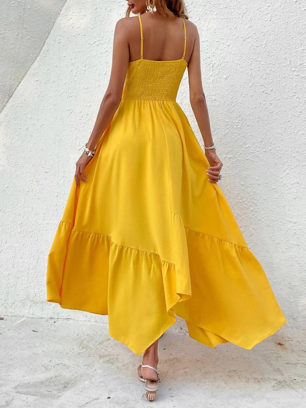 Sun-Kissed Yellow Smocked Halter Maxi Dress