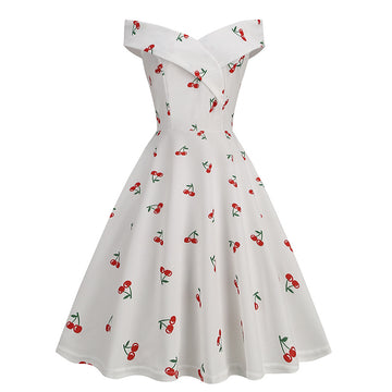 Retro Cherry Print Swing Dress