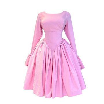 Aurora Basque Waist Midi Dress – Bubblegum Pink