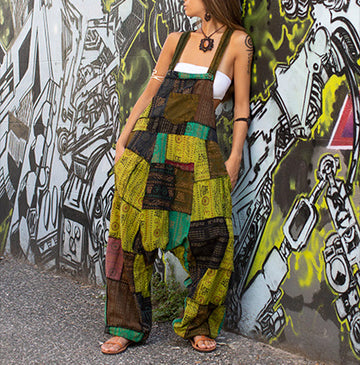 Boho Artisan Patchwork Harem Overalls