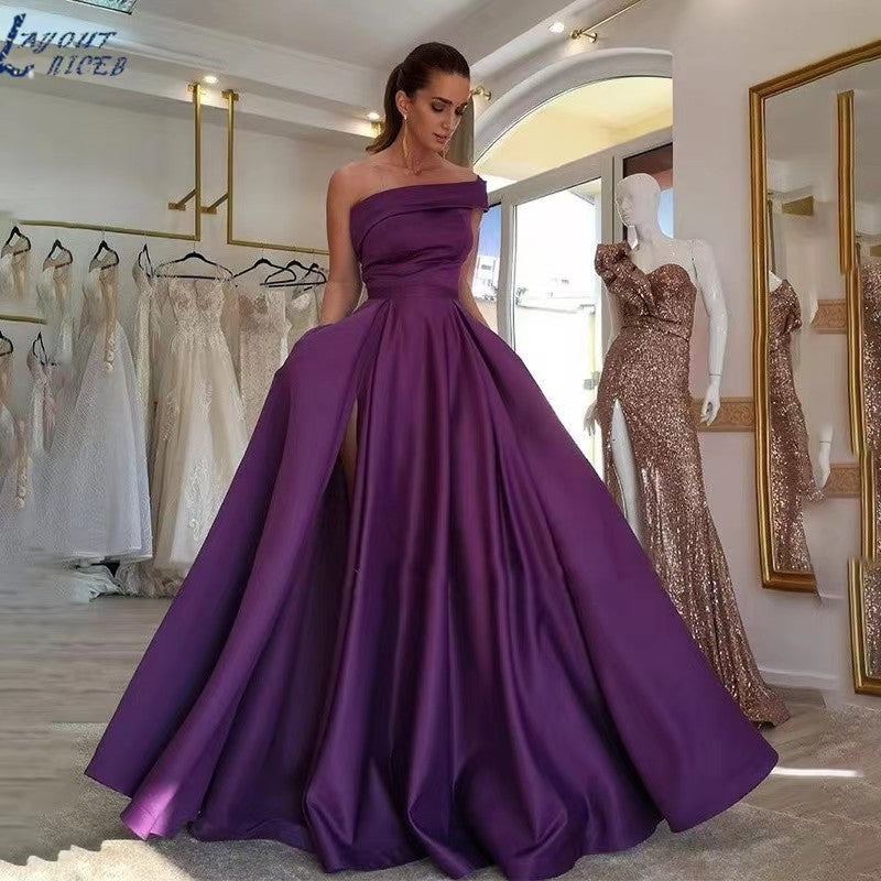 Regal One-Shoulder Pleated Ballgown