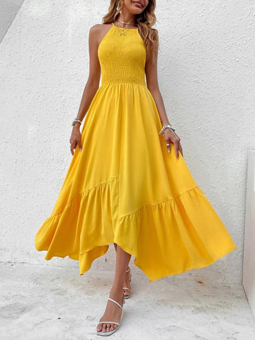 Coastal Breeze Smocked Halter Maxi Dress