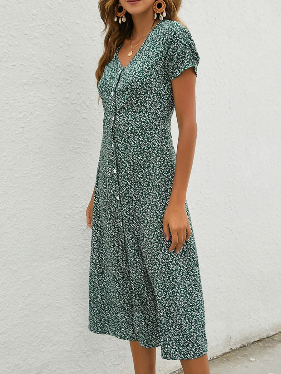 Willow Ditsy Floral Button-Down Midi Dress