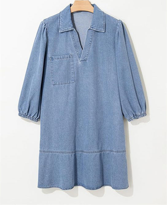 Effortless Chambray V-Neck Shift Dress
