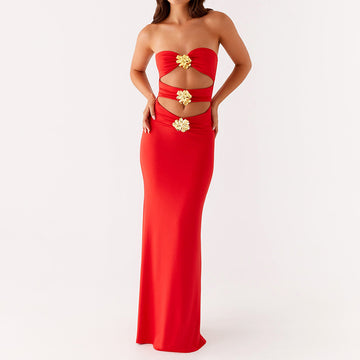 Gilded Flora Cut-Out Strapless Maxi Gown