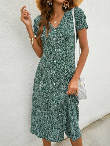 Willow Ditsy Floral Button-Down Midi Dress