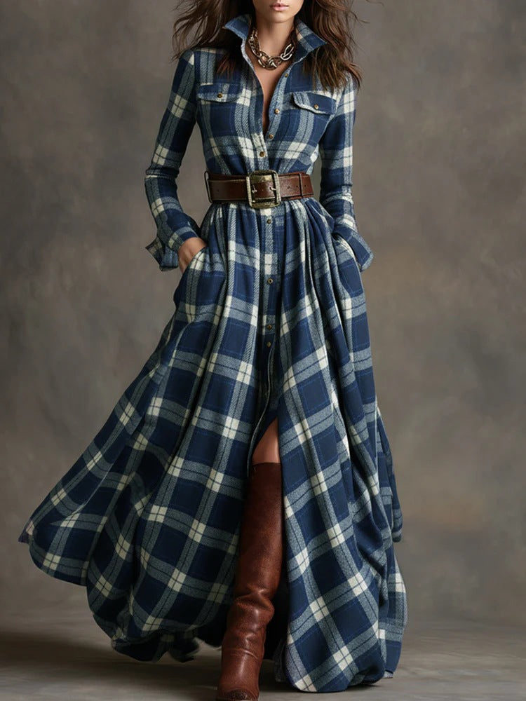 Classic Plaid Maxi Shirt Dress