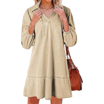 Effortless Chambray V-Neck Shift Dress