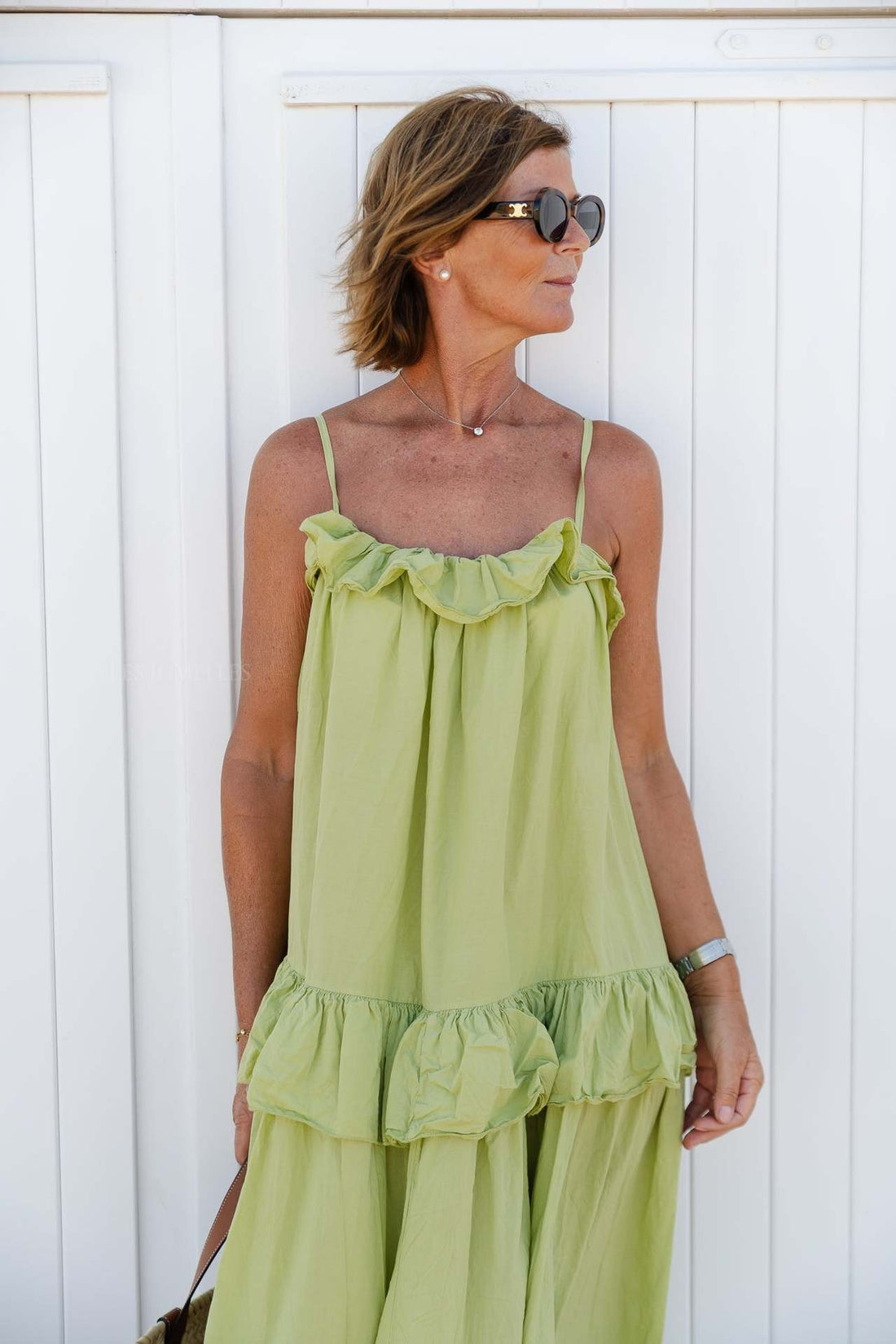 Tiered Ruffle Cotton Maxi Dress in Jet Black