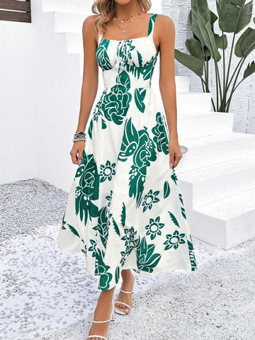 Mediterranean Blue Floral Midi Dress