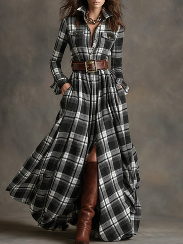 Classic Plaid Maxi Shirt Dress