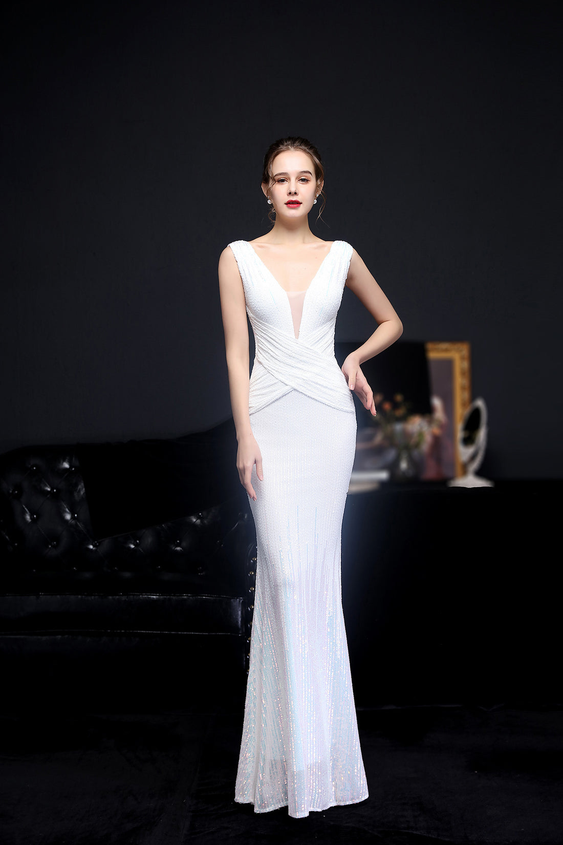 Celestial Shimmer Iridescent Sequin Mermaid Gown