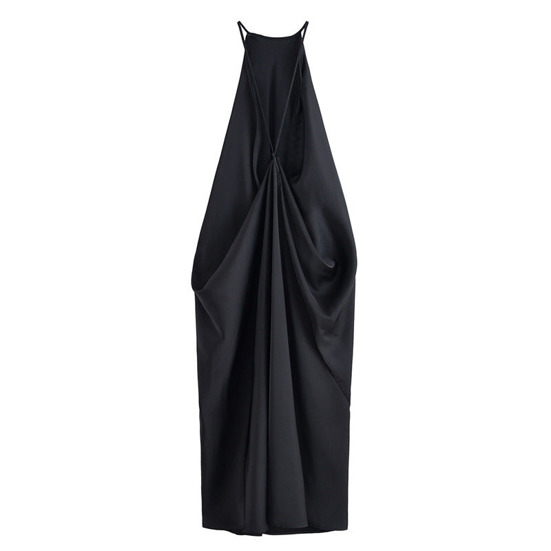 Midnight Noir Sculptural Halter Maxi Dress