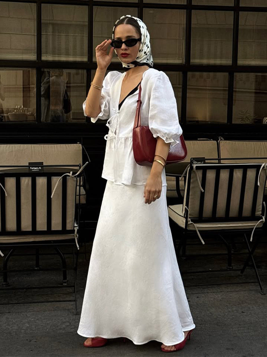 Tie-Front Peplum Top & Maxi Skirt