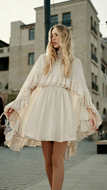 Aurelia Ruffled Cape Mini Dress