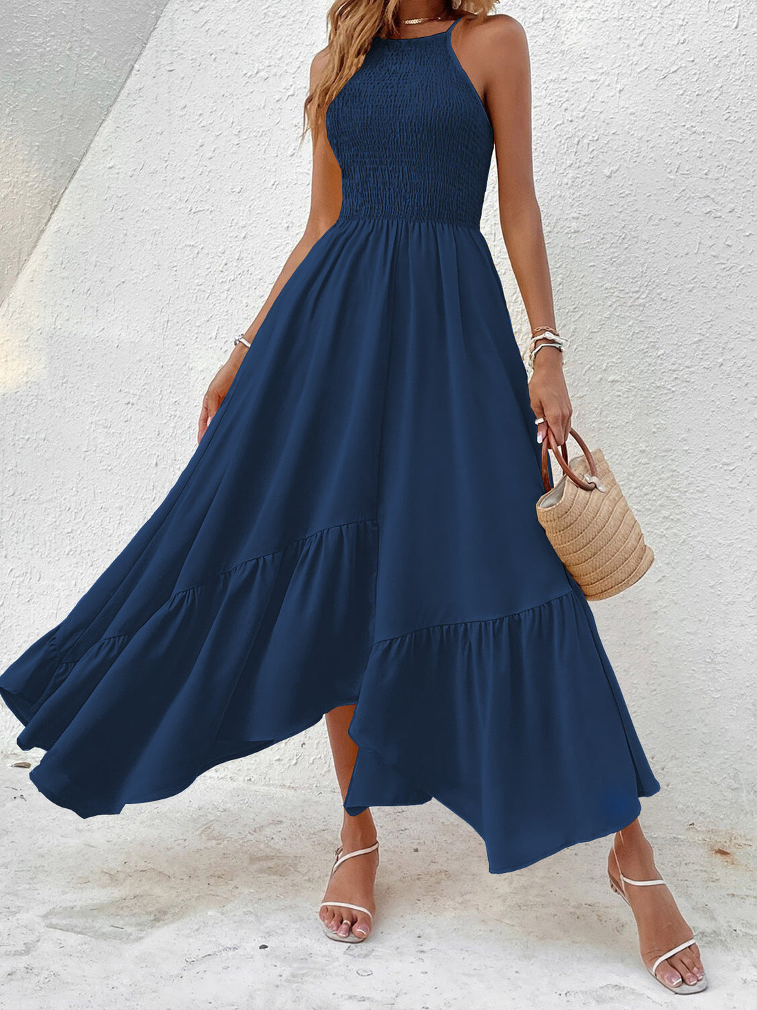 Coastal Breeze Smocked Halter Maxi Dress